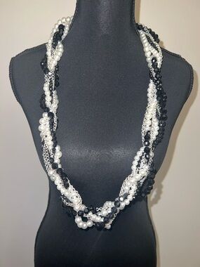 White House Black Market Black & White Multi-Strand Pearl and Bead Necklace